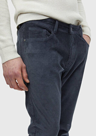 Mavi Fitilli Dokuma Slim Fit Kadife Casual Pamuk Karışımlı Pantolon
