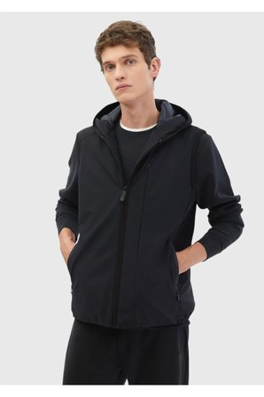 Lacivert Regular Fit Kapüşonlu Casual Dokuma Spor Yelek
