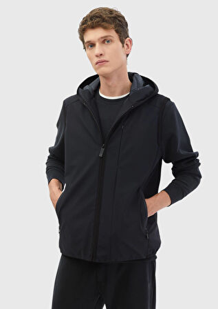 Lacivert Regular Fit Kapüşonlu Casual Dokuma Spor Yelek