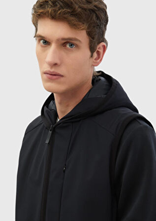 Lacivert Regular Fit Kapüşonlu Casual Dokuma Spor Yelek