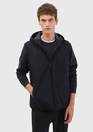 Lacivert Regular Fit Kapüşonlu Casual Dokuma Spor Yelek