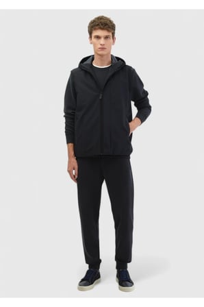 Lacivert Regular Fit Kapüşonlu Casual Dokuma Spor Yelek