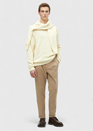 Ekru Bisiklet Yaka Selanik %100 Pamuk Triko Kazak