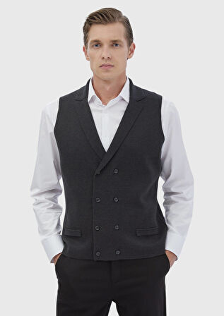 Antrasit Regular Fit Kelebek Yaka Casual Örme Triko Yelek