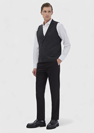 Antrasit Regular Fit Kelebek Yaka Casual Örme Triko Yelek