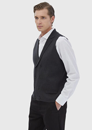 Antrasit Regular Fit Kelebek Yaka Casual Örme Triko Yelek