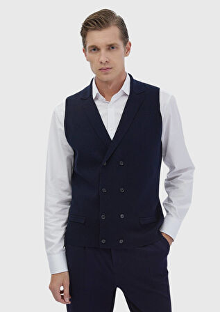 Lacivert Regular Fit Kelebek Yaka Casual Örme Triko Yelek