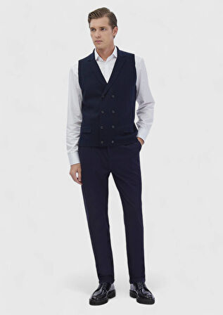 Lacivert Regular Fit Kelebek Yaka Casual Örme Triko Yelek