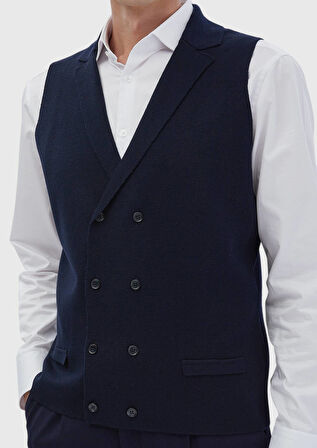 Lacivert Regular Fit Kelebek Yaka Casual Örme Triko Yelek