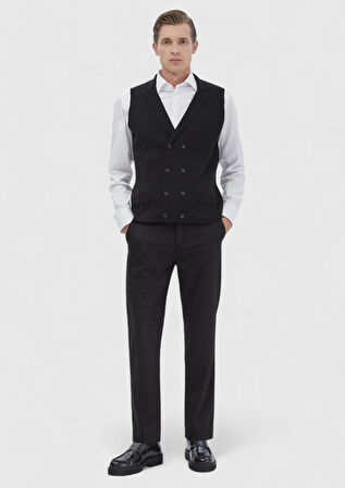 Siyah Regular Fit Kelebek Yaka Casual Örme Triko Yelek