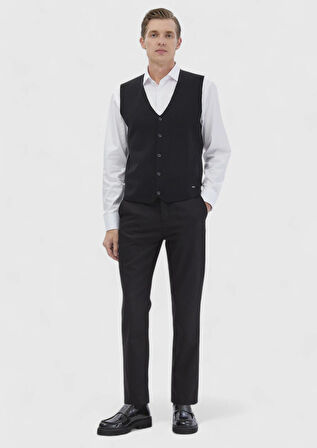 Siyah Regular Fit V Yaka Casual Örme Triko Yelek
