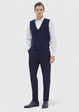 Lacivert Regular Fit V Yaka Casual Örme Triko Yelek