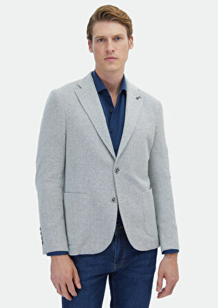 Ekru Mikro Shirt Shoulder Slim Fit Pamuk Karışımlı Örme Ceket