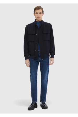 Lacivert Regular Fit Dik Yaka Casual Dokuma Mont