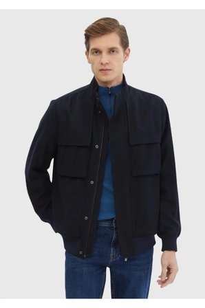 Lacivert Regular Fit Dik Yaka Casual Dokuma Mont