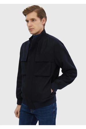 Lacivert Regular Fit Dik Yaka Casual Dokuma Mont