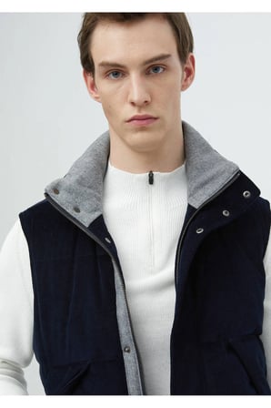 Lacivert Regular Fit Dik Yaka Casual Dokuma Spor Yelek