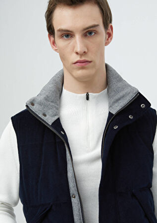 Lacivert Regular Fit Dik Yaka Casual Dokuma Spor Yelek