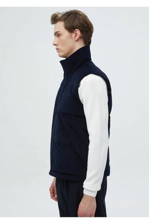 Lacivert Regular Fit Dik Yaka Casual Dokuma Spor Yelek