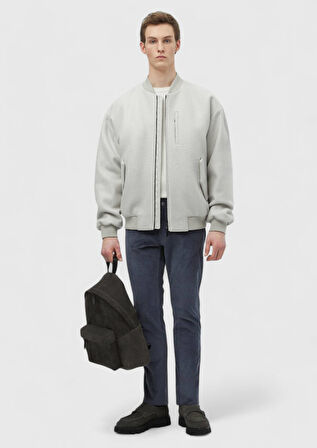 Ekru Oversize Fit Dik Yaka Casual Dokuma Mont