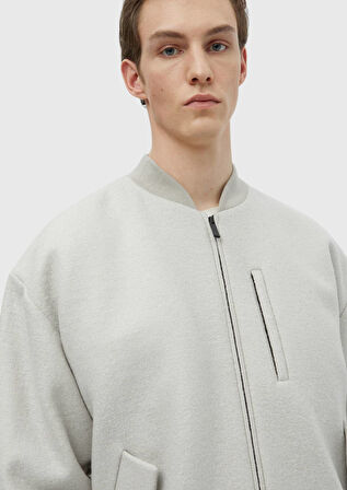 Ekru Oversize Fit Dik Yaka Casual Dokuma Mont