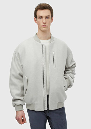 Ekru Oversize Fit Dik Yaka Casual Dokuma Mont