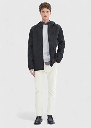 Koyu Gri Regular Fit Kapüşonlu Denim Dokuma Mont