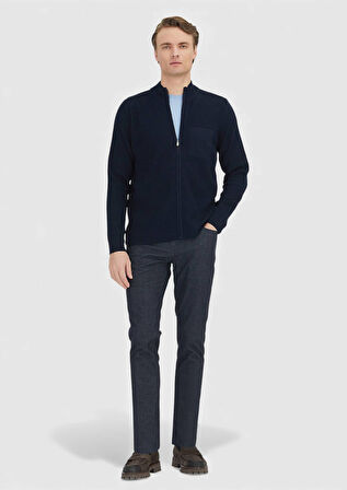 Lacivert Hakim Yaka Prinç Örgü Yün Karışımlı Hırka