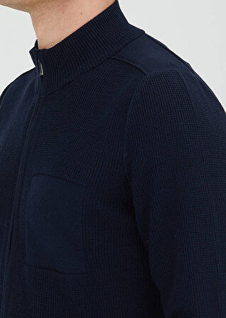 Lacivert Hakim Yaka Prinç Örgü Yün Karışımlı Hırka