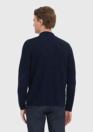 Lacivert Hakim Yaka Prinç Örgü Yün Karışımlı Hırka