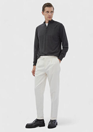 Antrasit Yarım Balıkçı Yaka Düz Örgü Yün Karışımlı Triko Kazak