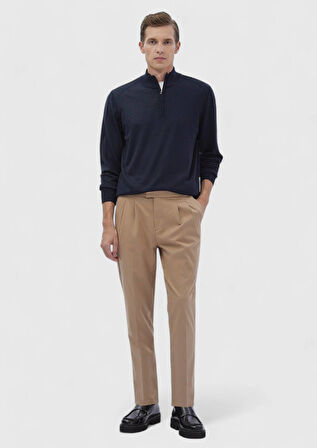 Koyu İndigo Yarım Balıkçı Yaka Düz Örgü Yün Karışımlı Triko Kazak