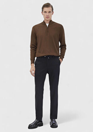 Tarçın Yarım Balıkçı Yaka Düz Örgü Yün Karışımlı Triko Kazak