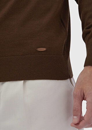 Tarçın Bato Yaka Düz Örgü Yün Karışımlı Triko Kazak