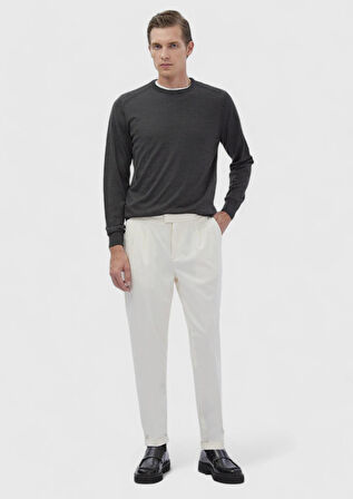 Antrasit Bisiklet Yaka Düz Örgü Yün Karışımlı Triko Kazak