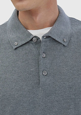 Gri Polo Yaka Düz Örgü Triko Kazak