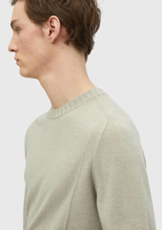 Bej Bisiklet Yaka Jakarlı Yün Karışımlı Triko Kazak