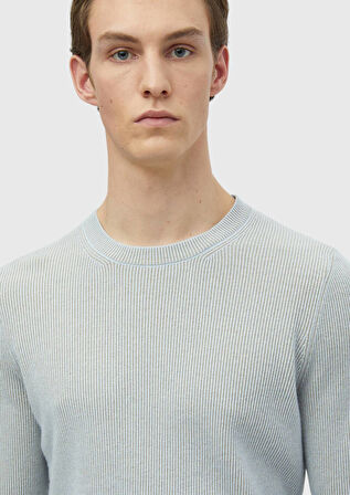 Açık Mavi Bisiklet Yaka Düz Örgü Yün Karışımlı Triko Kazak
