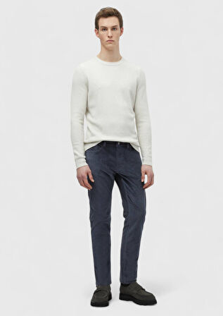 Ekru Bisiklet Yaka Düz Örgü Yün Karışımlı Triko Kazak