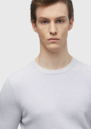 Lila Bisiklet Yaka Düz Örgü Yün Karışımlı Triko Kazak