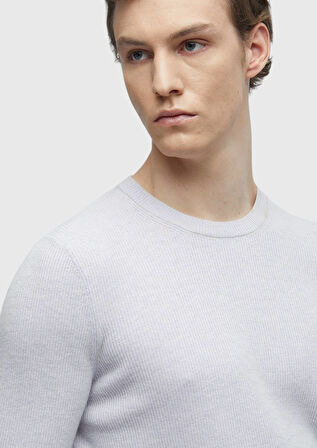 Lila Bisiklet Yaka Düz Örgü Yün Karışımlı Triko Kazak