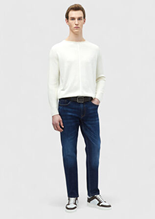 Ekru Bisiklet Yaka Jakarlı Yün Karışımlı Triko Kazak