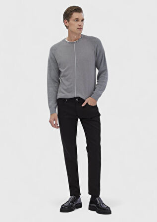 Gri Bisiklet Yaka Jakarlı Yün Karışımlı Triko Kazak