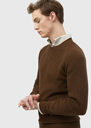 Tarçın Bisiklet Yaka Jakarlı Yün Karışımlı Triko Kazak