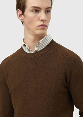 Tarçın Bisiklet Yaka Jakarlı Yün Karışımlı Triko Kazak