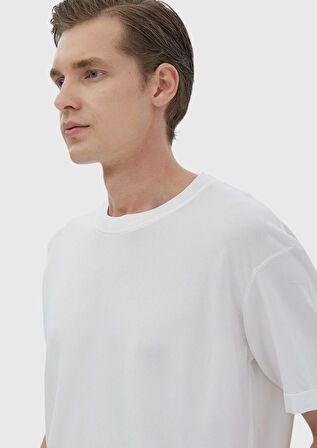 Ekru Bisiklet Yaka Düz Örgü Triko