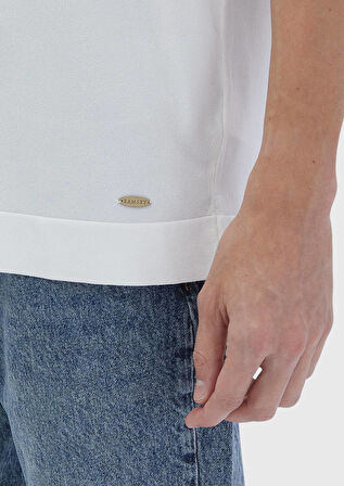 Ekru Bisiklet Yaka Düz Örgü Triko