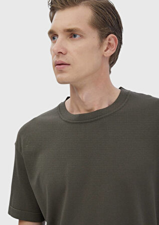 Haki Bisiklet Yaka Düz Örgü Triko