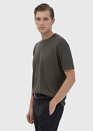 Haki Bisiklet Yaka Düz Örgü Triko