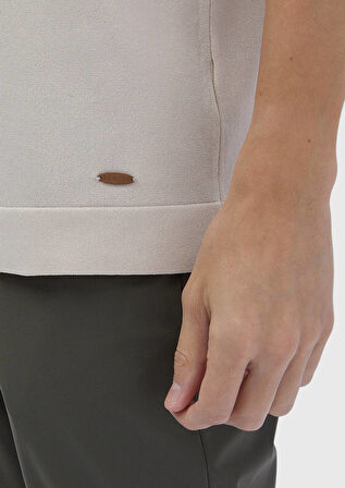 Bej Bisiklet Yaka Düz Örgü Triko